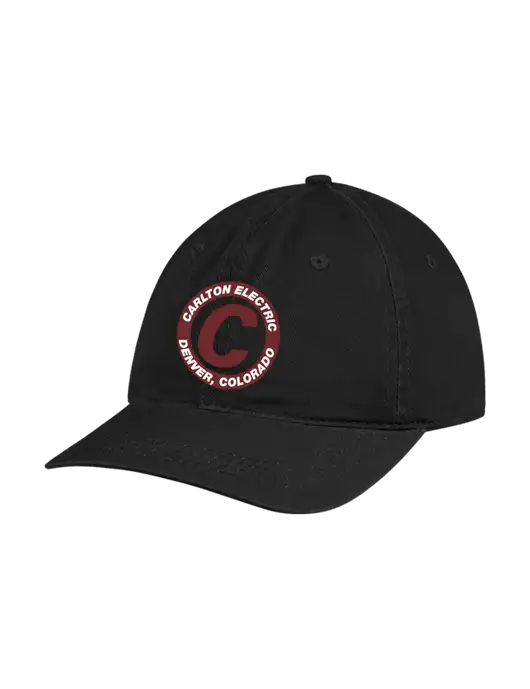 Garment Washed Unstructured Twill Black Cap w/Carlton Electric Logo