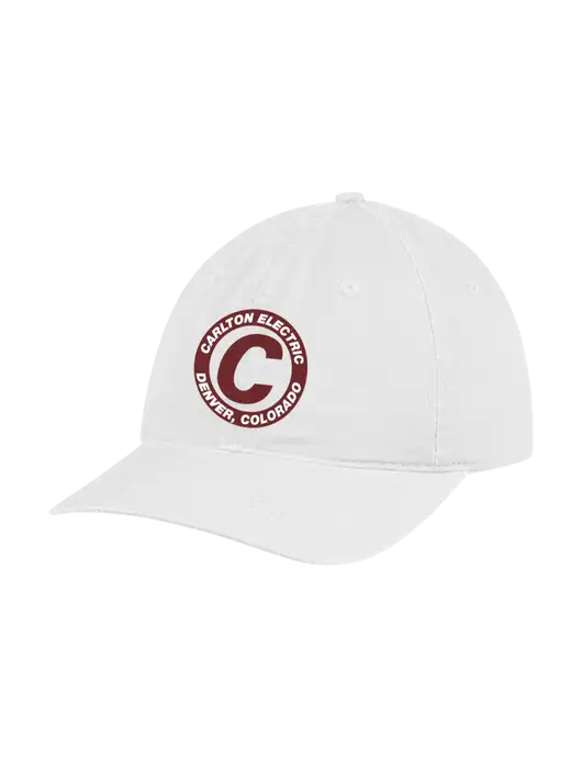 Garment Washed Unstructured Twill White Cap w/Carlton Electric Logo