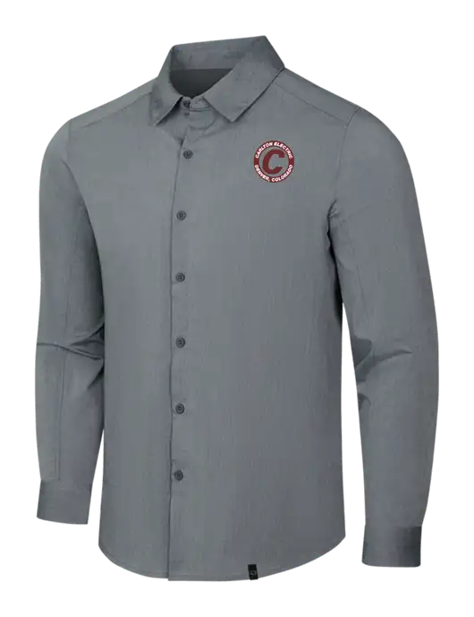 OGIO Medium Grey Heather Commuter Woven Shirt w/Carlton Electric Logo