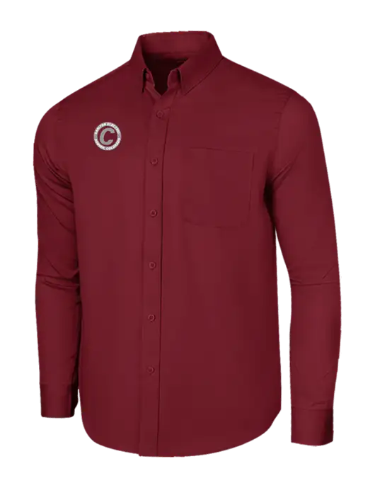 Long Sleeve Maroon Superpro React Twill Shirt w/Carlton Electric Logo