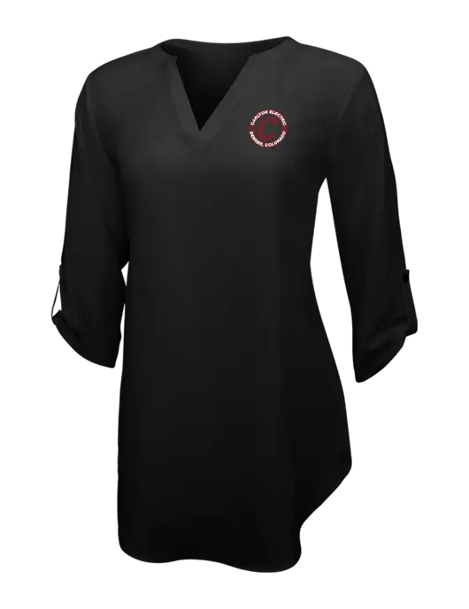 Womens Black 3/4 Sleeve Tunic Blouse w/Carlton Electric Logo