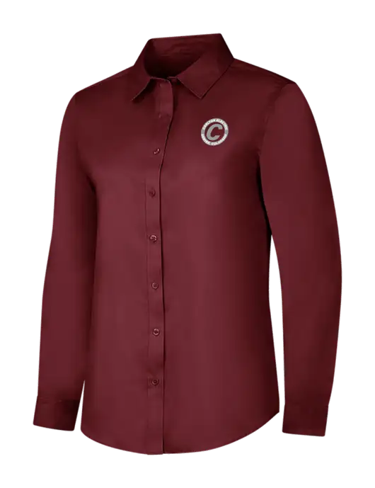 Maroon Womens Long Sleeve Superpro React Twill Shirt w/Carlton Electric Logo