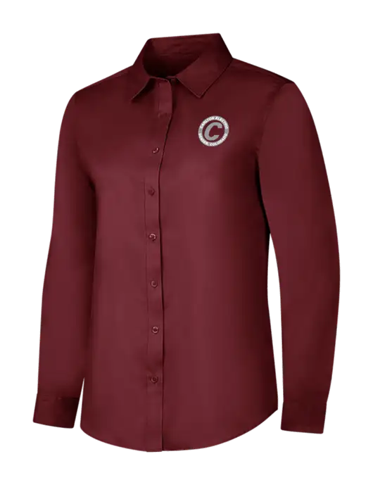 Maroon Womens Long Sleeve Superpro React Twill Shirt w/Carlton Electric Logo