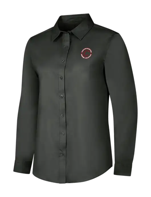Dark Grey Womens Long Sleeve Superpro React Twill Shirt w/Carlton Electric Logo