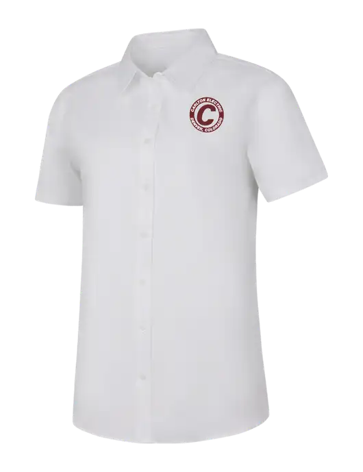 Womens White Short Sleeve Superpro React Twill Shirt w/Carlton Electric Logo