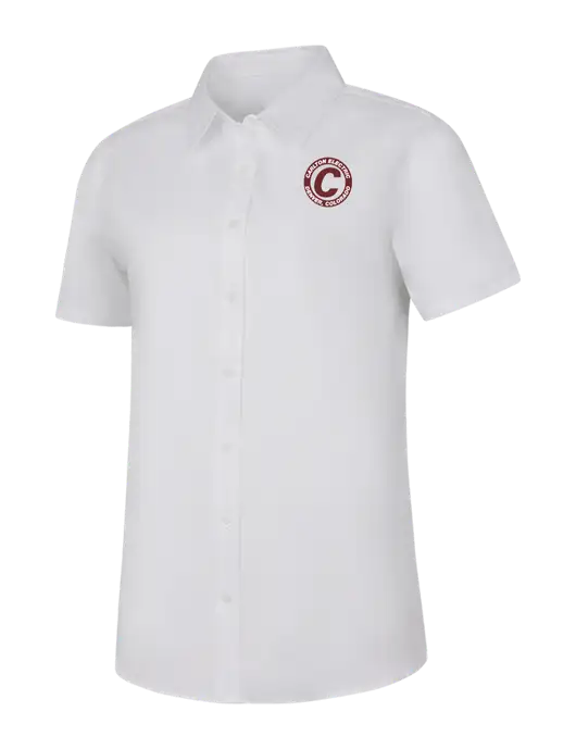 Womens White Short Sleeve Superpro React Twill Shirt w/Carlton Electric Logo