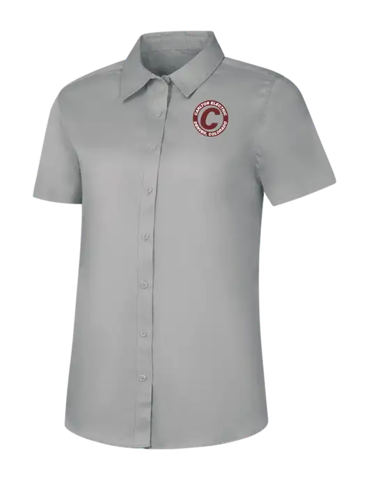 Womens Light Grey Short Sleeve Superpro React Twill Shirt w/Carlton Electric Logo