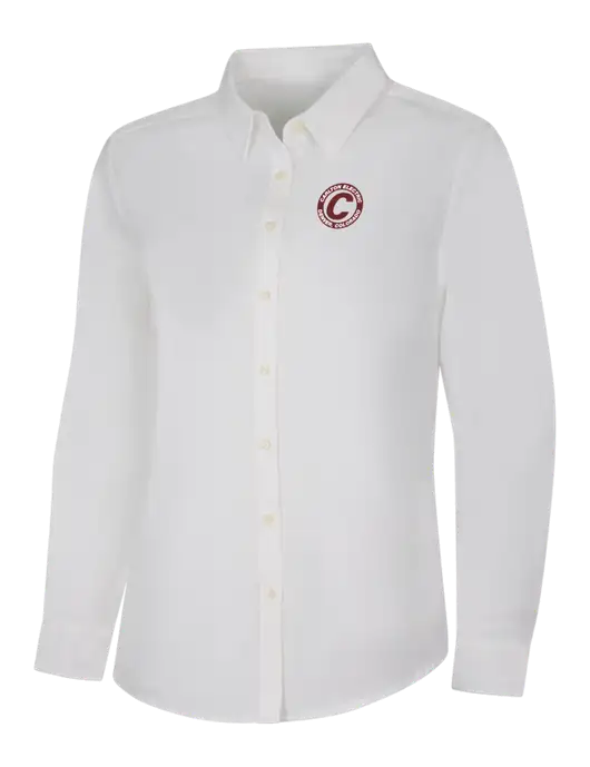Womens White Long Sleeve Superpro React Twill Shirt w/Carlton Electric Logo