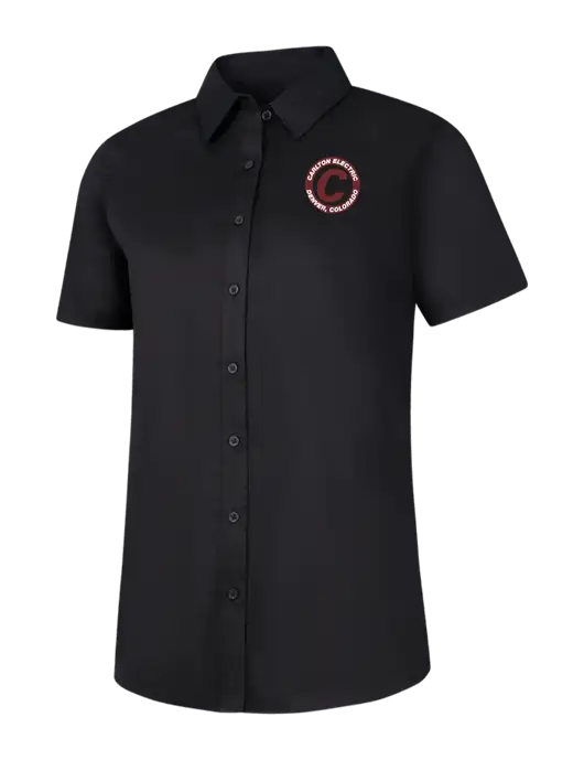 Womens Black Short Sleeve Superpro React Twill Shirt w/Carlton Electric Logo