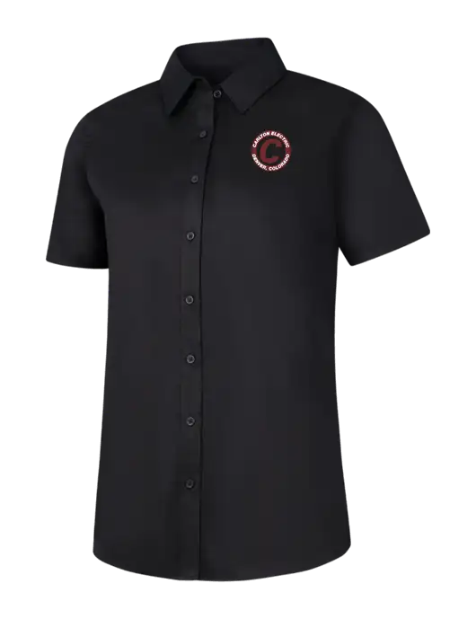 Womens Black Short Sleeve Superpro React Twill Shirt w/Carlton Electric Logo