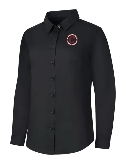 Womens Black Long Sleeve Carefree Poplin Shirt w/Carlton Electric Logo
