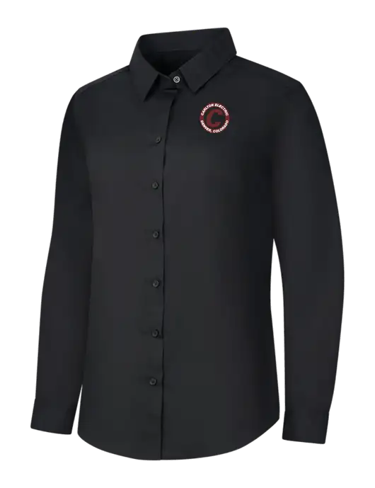 Womens Black Long Sleeve Carefree Poplin Shirt w/Carlton Electric Logo