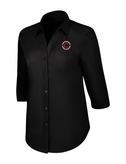 Womens Black 3/4 Sleeve Carefree Poplin Shirt w/Carlton Electric Logo