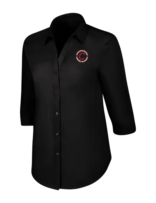 Womens Black 3/4 Sleeve Carefree Poplin Shirt w/Carlton Electric Logo
