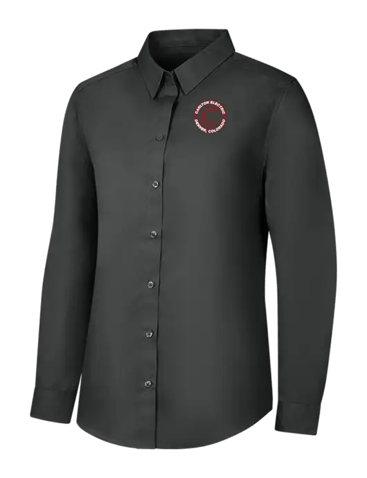 Womens Dark Grey Long Sleeve Carefree Poplin Shirt w/Carlton Electric Logo