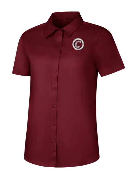 Womens Maroon Short Sleeve Superpro React Twill Shirt w/Carlton Electric Logo