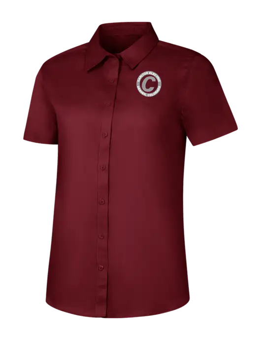 Womens Maroon Short Sleeve Superpro React Twill Shirt w/Carlton Electric Logo