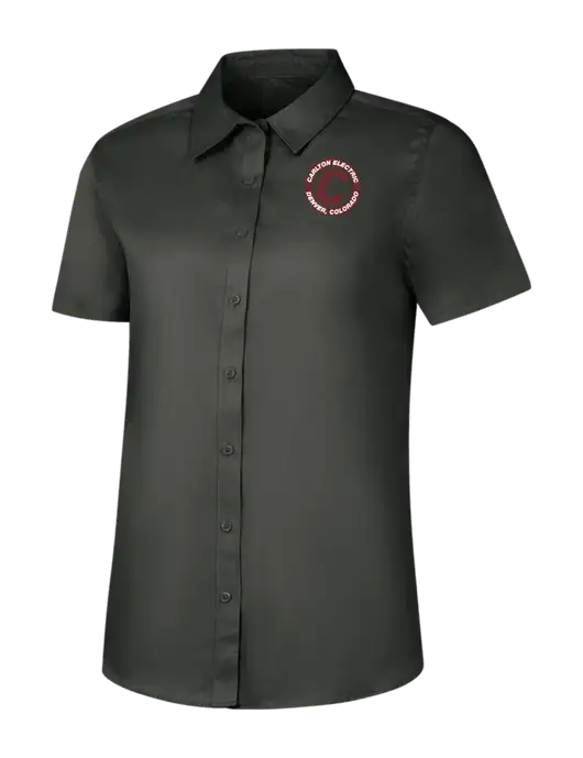Womens Dark Grey Short Sleeve Superpro React Twill Shirt w/Carlton Electric Logo