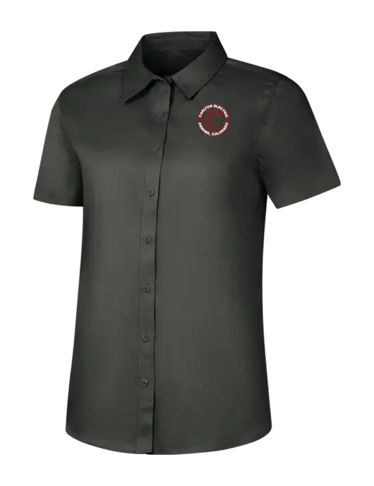 Womens Dark Grey Short Sleeve Superpro React Twill Shirt w/Carlton Electric Logo