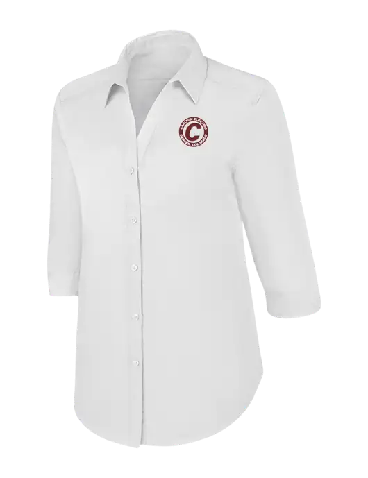 Womens White 3/4 Sleeve Carefree Poplin Shirt w/Carlton Electric Logo