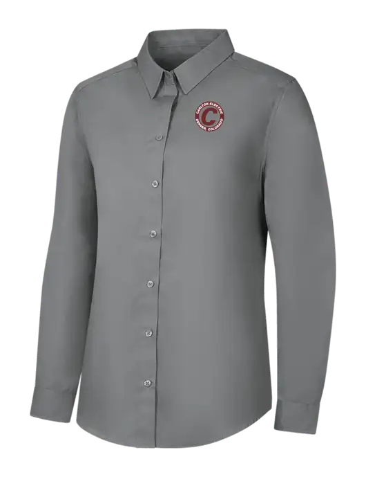 Womens Medium Grey Long Sleeve Carefree Poplin Shirt w/Carlton Electric Logo