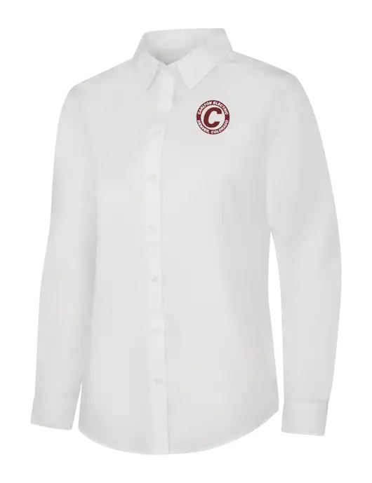 Womens White Long Sleeve Carefree Poplin Shirt w/Carlton Electric Logo