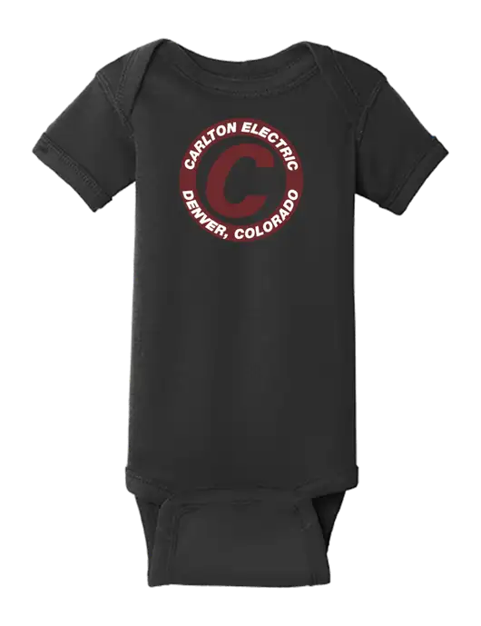 Rabbit Skins Black Infant Short Sleeve Baby Rib Bodysuit w/Carlton Electric Logo