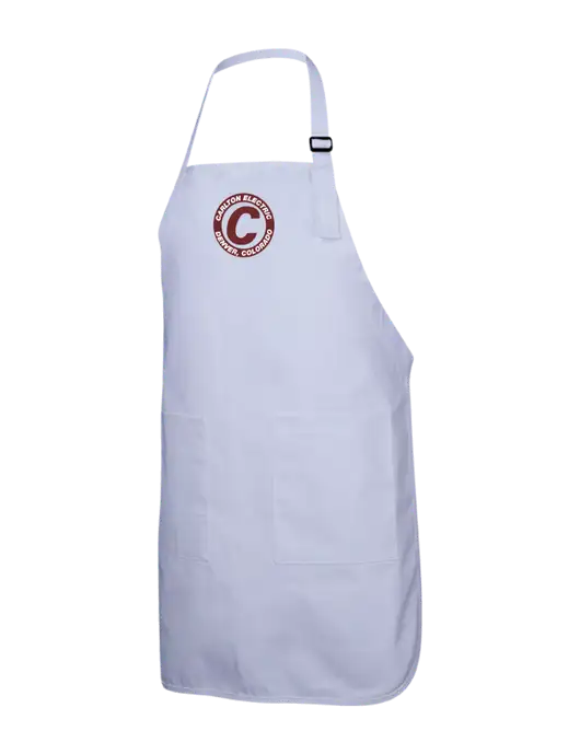 Full-Length White Apron With Pockets w/Carlton Electric Logo