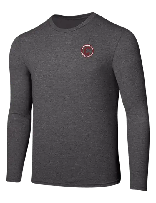 Seriously Soft Heathered Charcoal Long Sleeve T-Shirt w/Carlton Electric Logo
