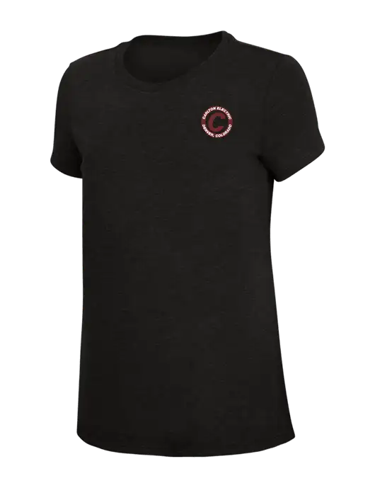 Womens Simply Soft Black 4.5oz Poly/Combed Ring Spun Cotton T-Shirt w/Carlton Electric Logo