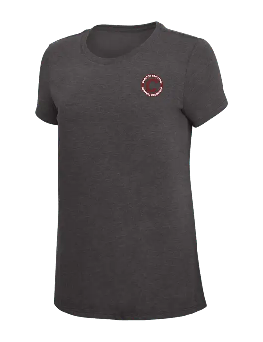 Womens Simply Soft Heather Charcoal 4.5oz  Poly/Combed Ring Spun Cotton T-Shirt w/Carlton Electric Logo
