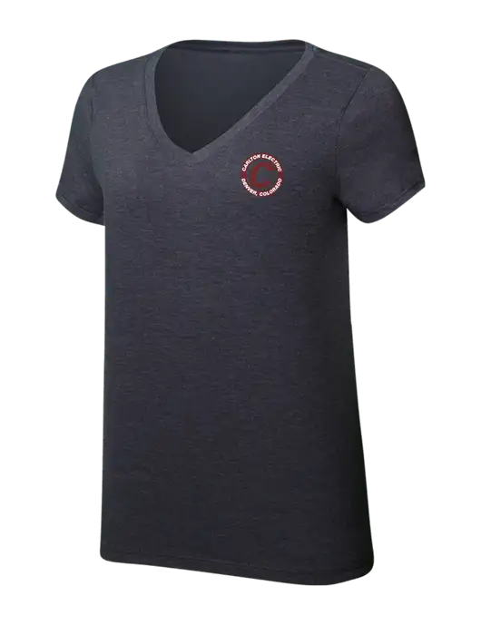 Womens Simply Soft V-Neck Heather Charcoal 4.5oz  Poly/Combed Ring Spun Cotton T-Shirt w/Carlton Electric Logo