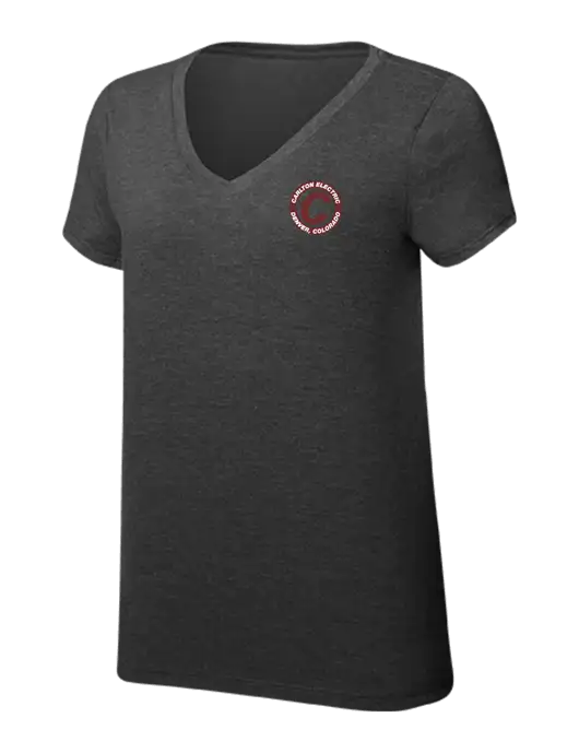 Womens Simply Soft V-Neck Black Frost 4.5oz  Poly/Combed Ring Spun Cotton T-Shirt w/Carlton Electric Logo