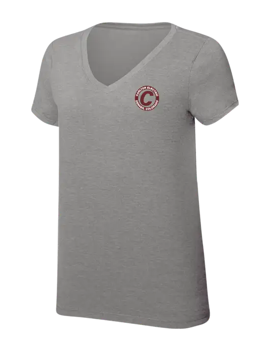 Womens Simply Soft V-Neck Grey Frost 4.5oz  Poly/Combed Ring Spun Cotton T-Shirt w/Carlton Electric Logo