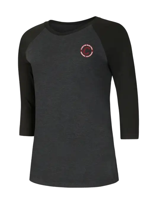 Womens Simply Soft 3/4 Sleeve Black/Black Frost Ring Spun Cotton T-Shirt w/Carlton Electric Logo