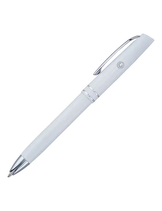 White Anguilla Black Ink Pen w/Carlton Electric Logo