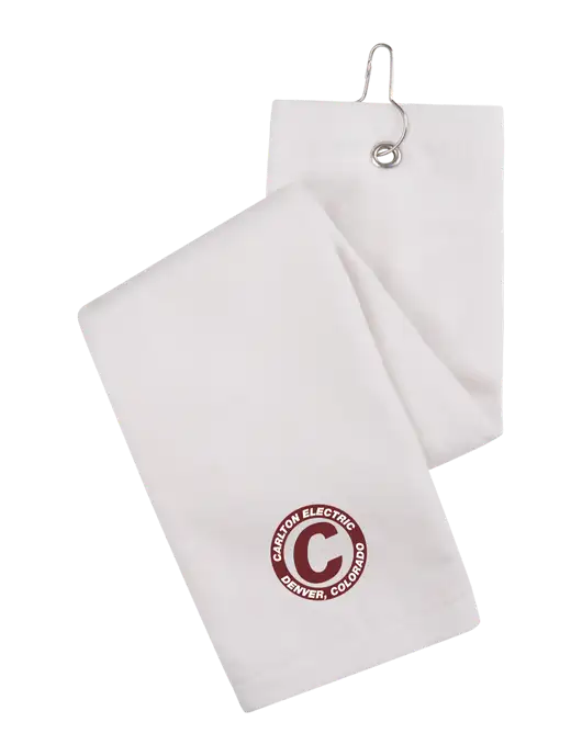 White Tri-Fold Golf Towel with Grommet w/Carlton Electric Logo