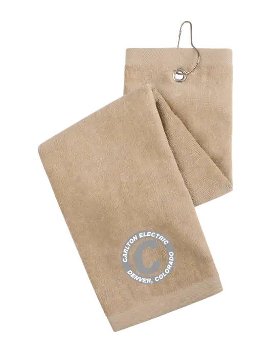 Khaki Tri-Fold Golf Towel with Grommet w/Carlton Electric Logo