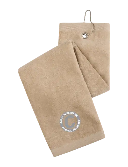 Khaki Tri-Fold Golf Towel with Grommet w/Carlton Electric Logo