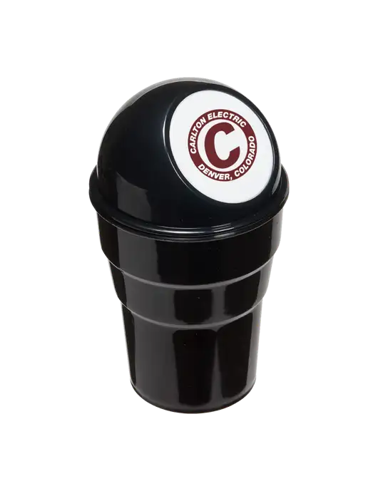 Black Car Cup Holder Trash Can w/Carlton Electric Logo