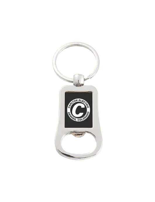 Silver & Black Bottle Opener Keychain w/Carlton Electric Logo