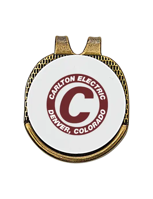 Antique Gold Hat Clip w/Golf Ball Marker w/Carlton Electric Logo