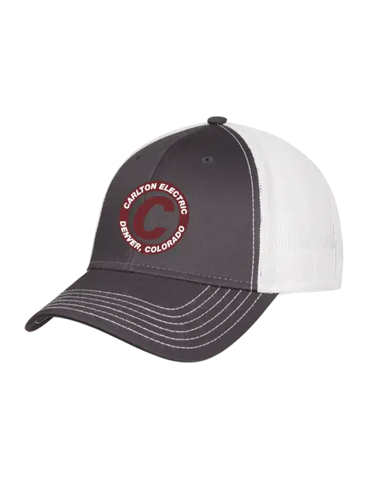 Dark Grey/White Mesh Trucker Cap Snap Back w/Carlton Electric Logo