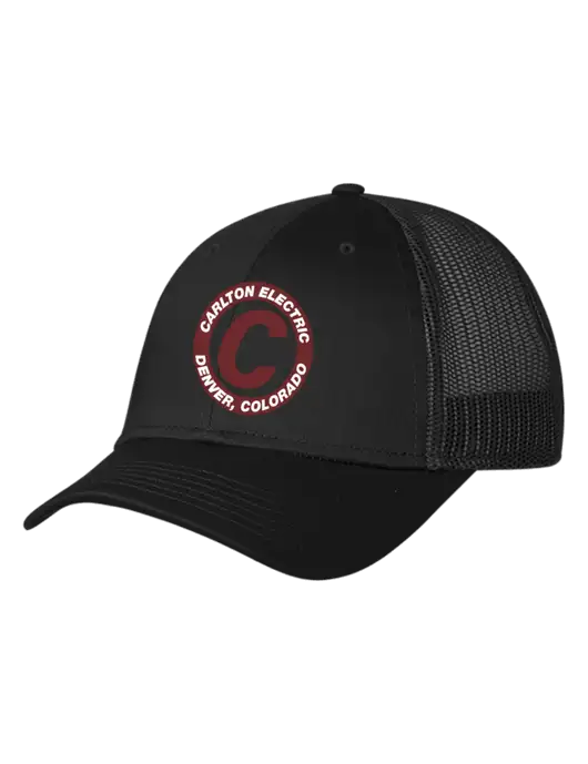 Black Mesh Trucker Cap Snap Back w/Carlton Electric Logo