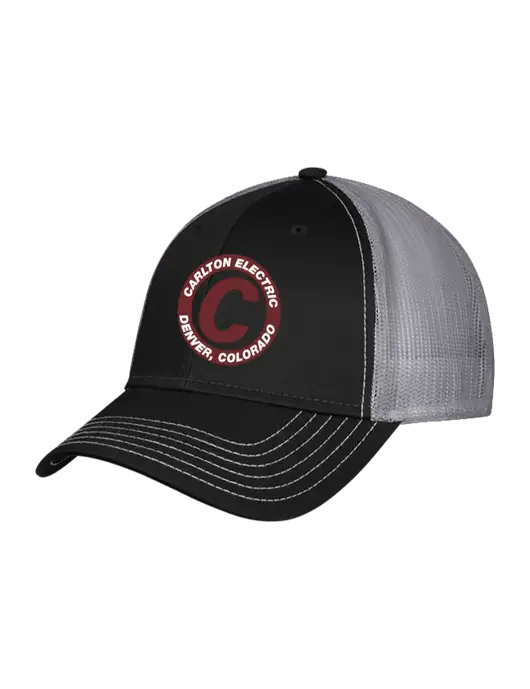 Black/Medium Dark Grey Mesh Trucker Cap Snap Back w/Carlton Electric Logo