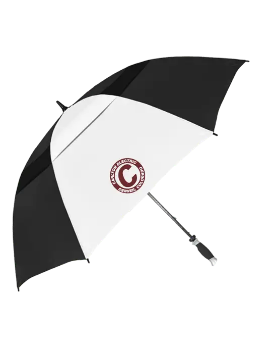 Black/White Vented Typhoon Tamer Golf Umbrella w/Carlton Electric Logo