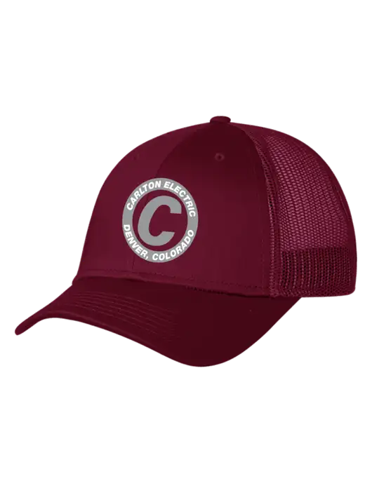 Maroon Mesh Trucker Cap Snap Back w/Carlton Electric Logo