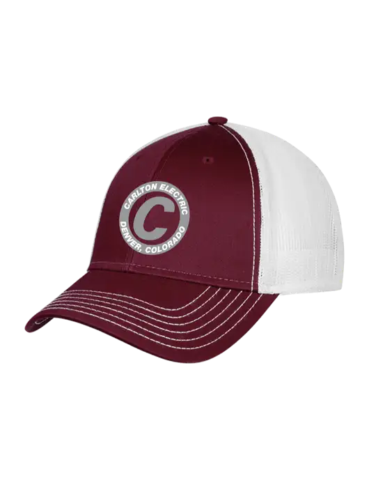 Maroon/Maroon/White Mesh Trucker Cap Snap Back w/Carlton Electric Logo