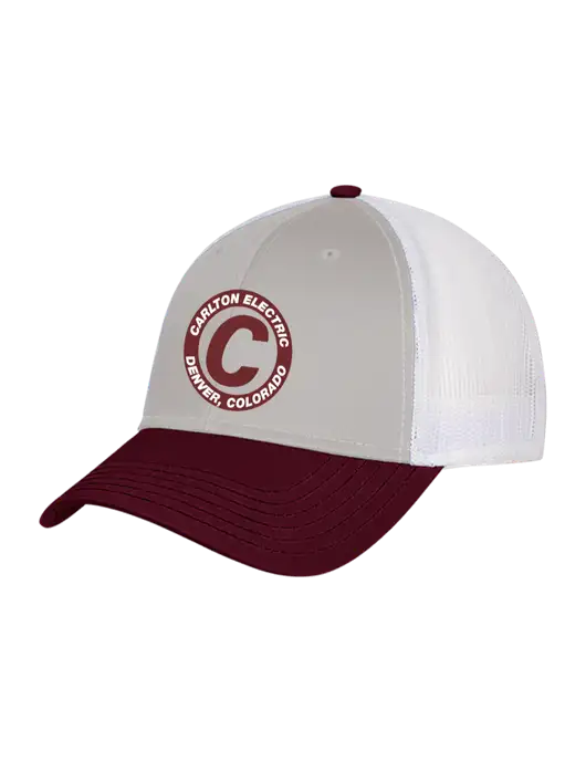 Maroon/Heather Grey/White Mesh Trucker Cap Snap Back w/Carlton Electric Logo