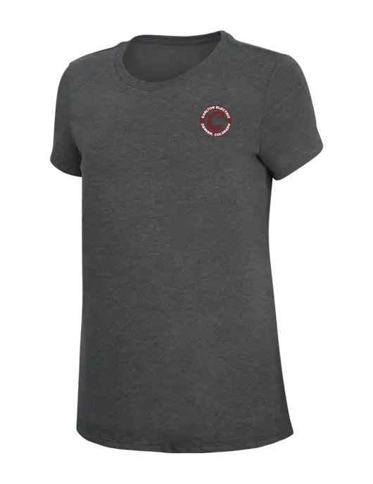 Womens Simply Soft Charcoal 4.5oz Poly/Combed Ring Spun Cotton T-Shirt w/Carlton Electric Logo